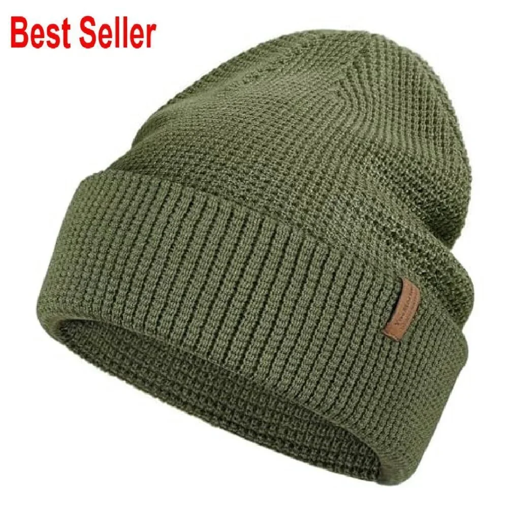 Soft Merino Wool Blend Beanie Slouch Cuffed Winter Hat Unisex